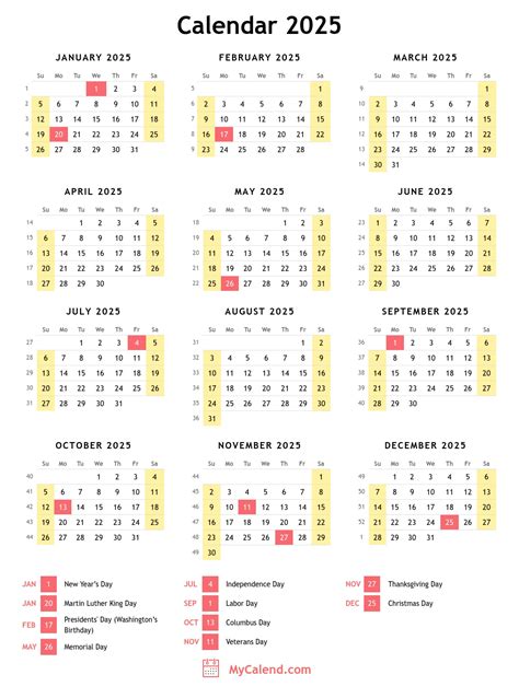 2025 Calendar With Holidays Free Printable Calendar