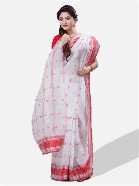 Red And White Tant Saree Bengali Cotton Tant Saree 64 Discount