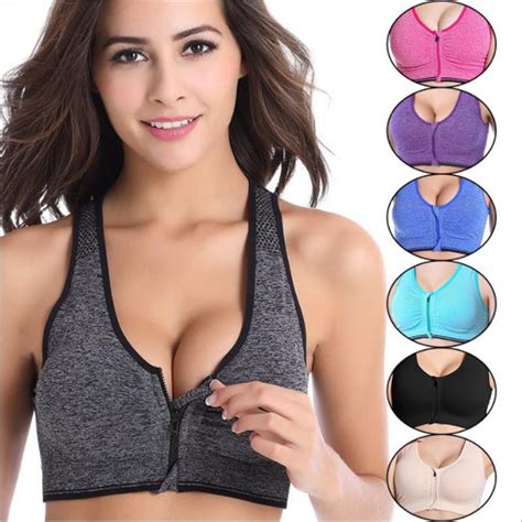 7 Color Women Push Up Zipper Sports Bra Padded Wirefree Shockproof Gym