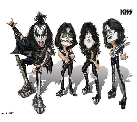 Kiss Paul Stanley Gene Simmons Eric Singer And Tommy Thayer By Sebastian Cast Cartoon Kiss