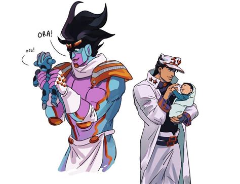 Jotaro And Dad Platinum Holding Baby Jolyne And Stone Smol Art By Lonely