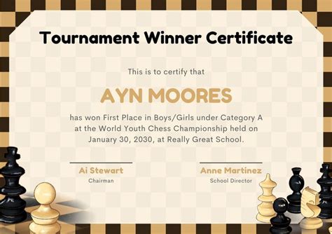 Black And Beige Modern Best Chess Championship Tournament Winner