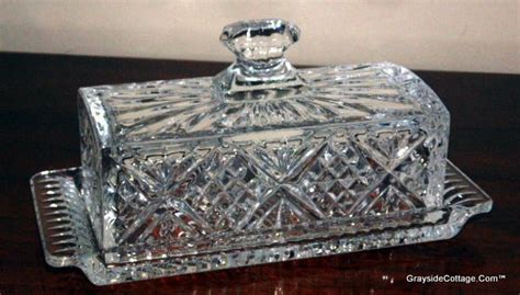 Vintage Large Crystal Butter Dish With Lid Knobby Glass Handle On Lid