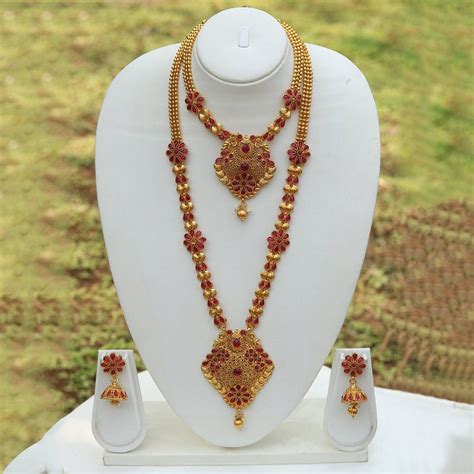 Beautiful Antique Gold Plated Design Haram Wedding Necklace With Jhumki