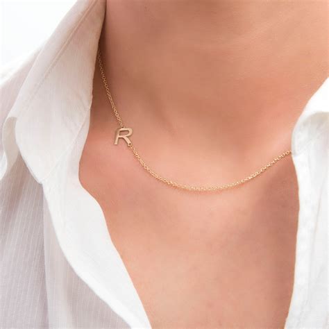 Initial Necklace Sideways Initial Letter 14k Gold Etsy Canada