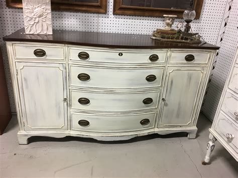 Mahogany Buffet Painted Antique White With A Stained Top Home Decor