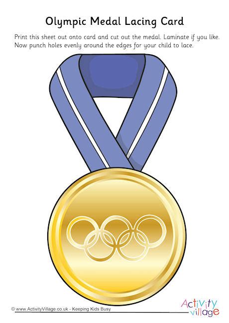 The coloring page is printable and can be used in the classroom or at home. Olympic Medal Lacing Card