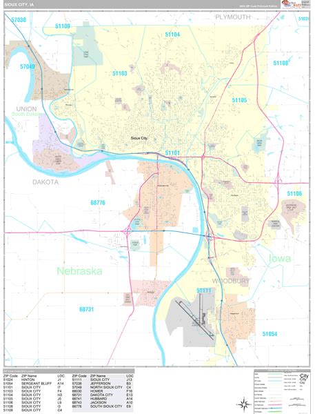 Sioux City Iowa Zip Code Wall Map Premium Style By Marketmaps Mapsales