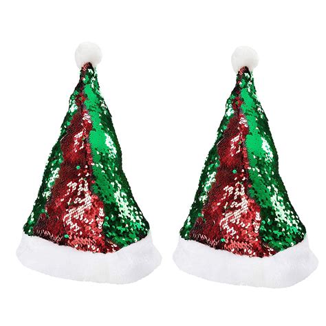 Magic Reversible Sequin Santa Hat 2 Pack Red And Green Double Sided Sequin Christmas Hat