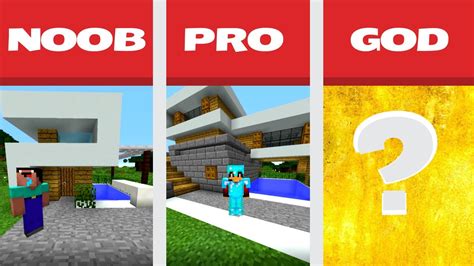 Minecraft Noob Vs Pro Vs God Modern House Build Challenge In Minecraft