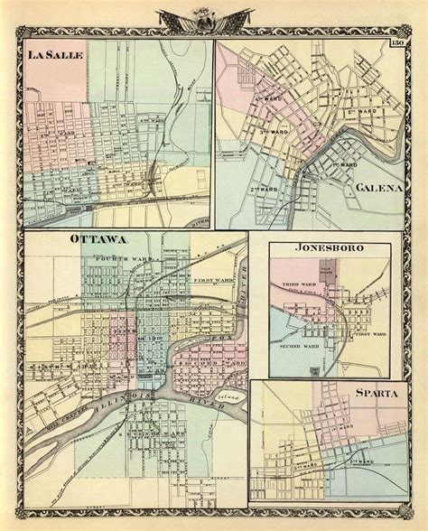 Vintage Map Of La Salle And Ottawa Illinois Print Vintage Wall Art