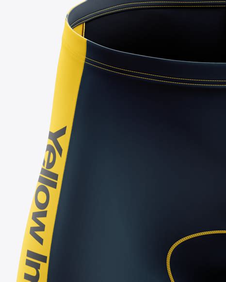 Left and right legs, logo patch, waistband and striped tapes. Men's Cycling Shorts mockup (Front View) in Apparel ...