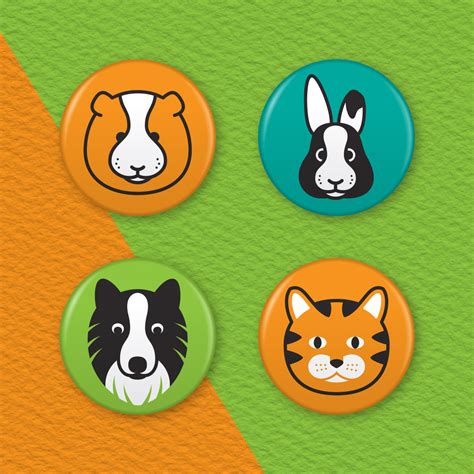 Pet Animals 4 Badge Set Badger