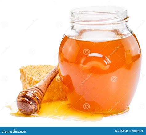 Glas Voll Frischer Honig Und Bienenwaben Stockfoto Bild Von Hölzern Frisch 74228618