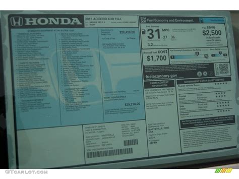 2015 Honda Accord Ex L Sedan Window Sticker Photos