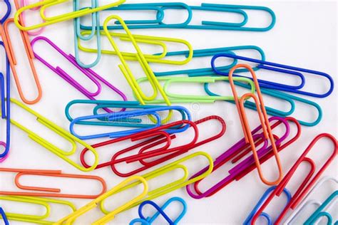 Colorful Paper Clips Decorative On White Desktop Stock Image Image Of