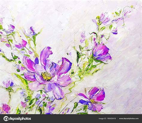 Mische dein weiß mit malwerkzeugen, wie etwa einem pinsel oder messer, in dein rot hinein. Hand bemalte rosa Blumen im modernen Stil — Stockfoto ...