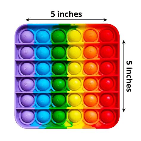Happy Kids Rainbow Square Push And Pop Fidget Toy With Letters And Numbers