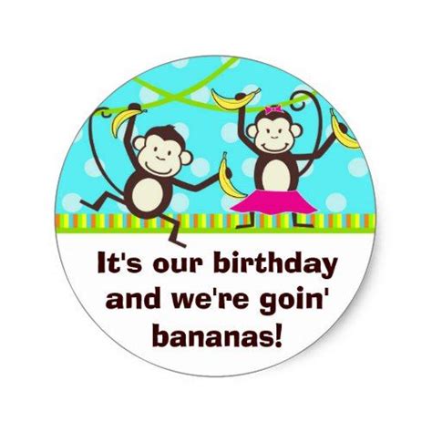 Monkeys Going Bananas Classic Round Sticker Zazzle Twin Birthday