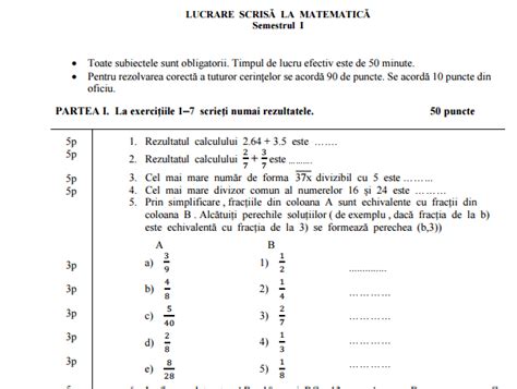 Model Teză Matematică Clasa A 6 A Pe Semestrul 1 Modulul Iii