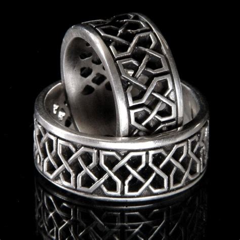 Celtic Wedding Band Set With Open Cut Through Knotwork Design In 14k