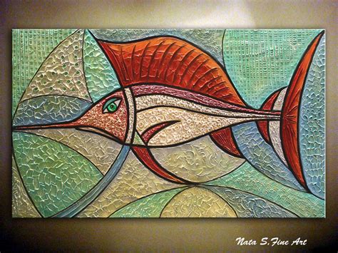 Modern Fish Painting Heavy Textured Art Large Abstract Painting