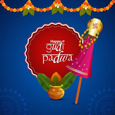 Premium Vector Happy Gudi Padwa Hindu New Year Celebration Greeting Card