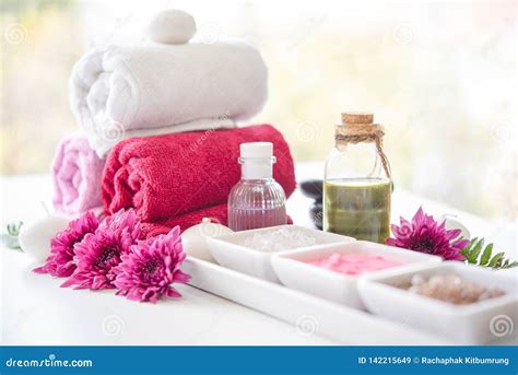 Beautiful Spa Equipment On Massage Table In Wellness Center Set Of Massage For Spa Wellness And