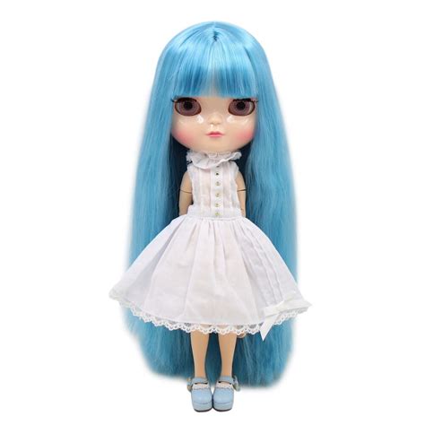 Icy Doll Small Breast Azone Body Natural Skin Joint Body Straight Blue Hair Bl6227 30cm 16 In