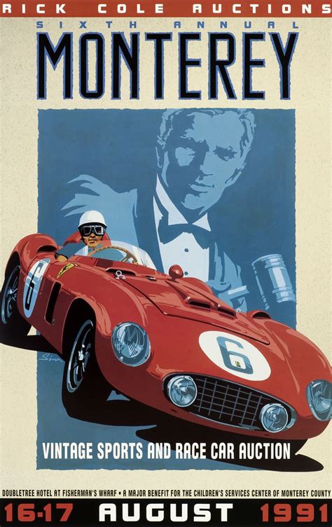Monterey Auction Poster Vintage Style Ferrari By © Dennis Simon