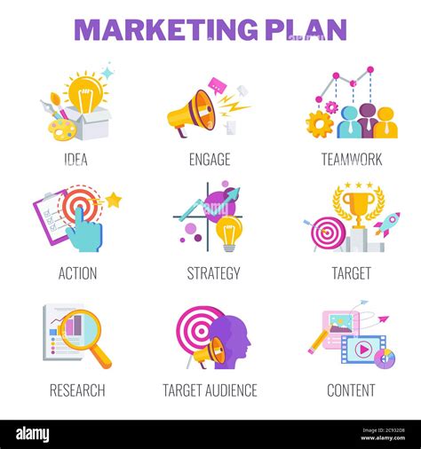 Marketing Plan Icons Marketing Mix Infographic Flat Vector