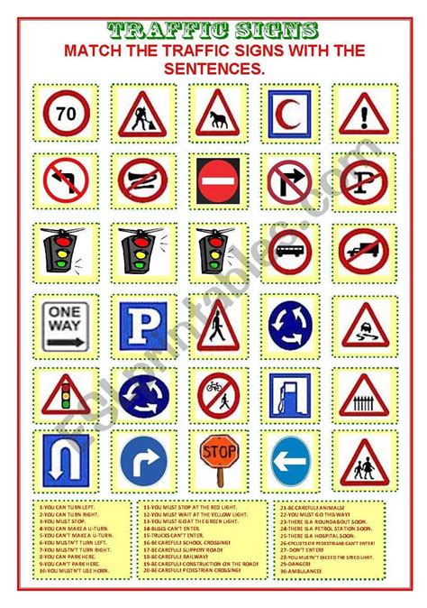 Traffic Signs ESL Worksheet By Nergisumay Traffic Signs Traffic Worksheets