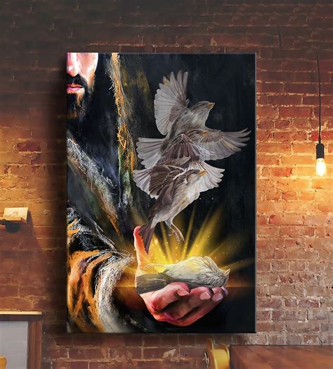 A Bird On His Hand Jesus Portrait Vertical Canvas Poster For Home