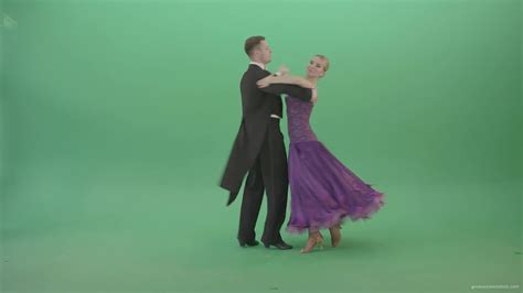 Ballroom Dancing Couple Spinning In Waltz Valse On Green Screen 4k