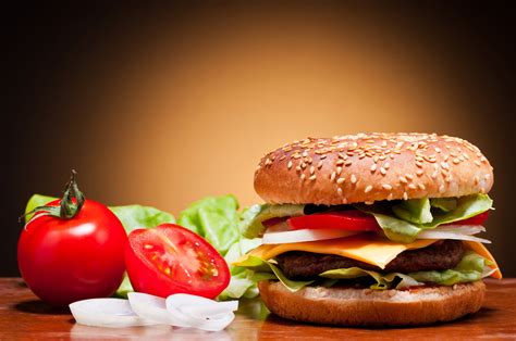 Masaüstü Gıda Domates Et Salata Sandviç Hamburgerler Fast Food