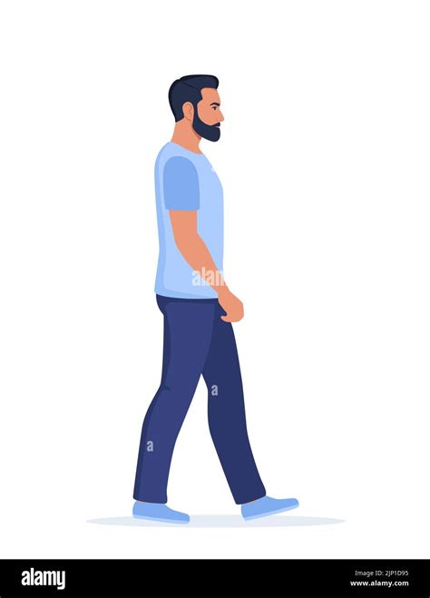 Young Man In Casual Clothes Walking Forward Side View Vector
