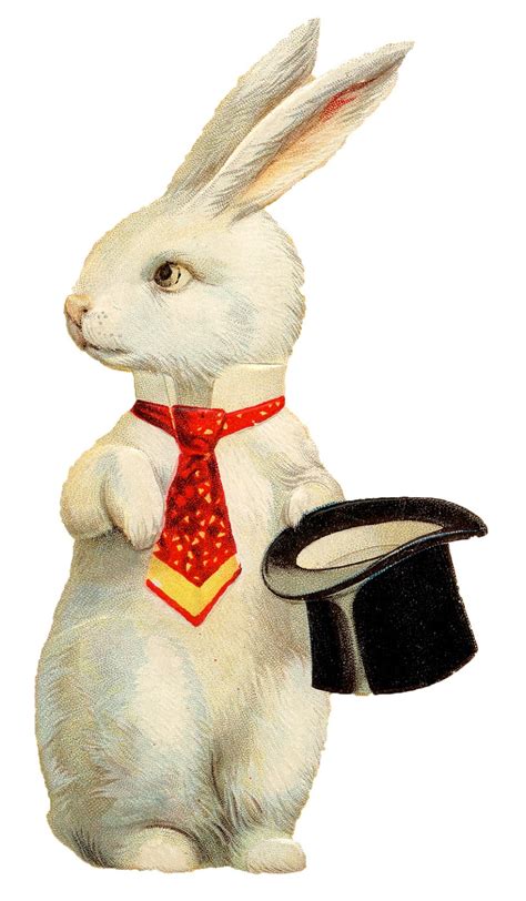Vintage Easter Image Quirky White Rabbit With Hat The