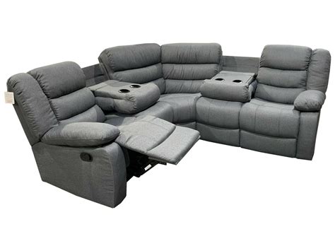 Surento Fabric Corner Recliner Sofa With Cupholder Grey