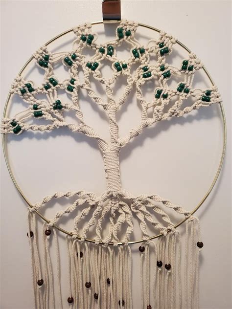 Handmade Macrame Tree Of Life Dream Catcher With Beads Etsy
