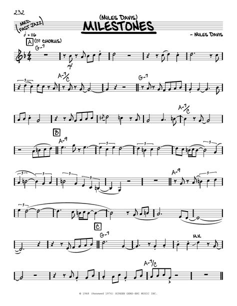 miles davis milestones solo only sheet music and chords printable real book melody pdf
