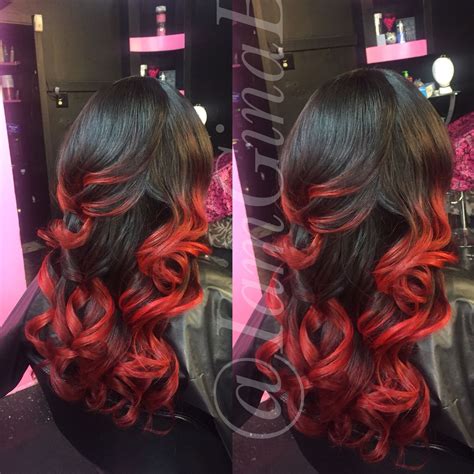 Full Sew In Weave With Red Ombré Styled By Gina B With Soft Curls