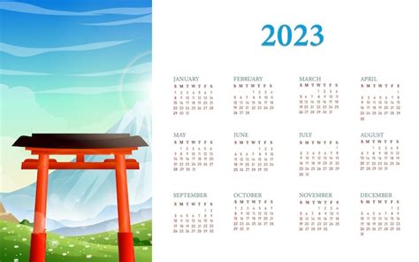 Premium Vector Flat Landscape Nature 2023 Calendar Template