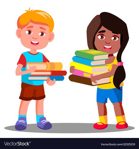 Child Is Carrying A Heavy Pile Of Books Royalty Free Vector