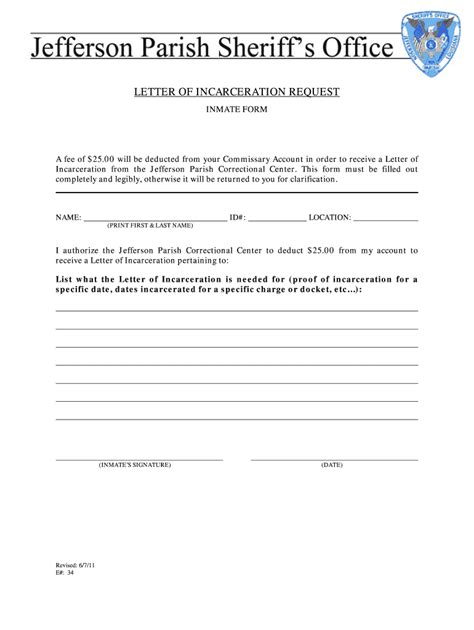Proof Of Incarceration Form Fill Online Printable Fillable Blank