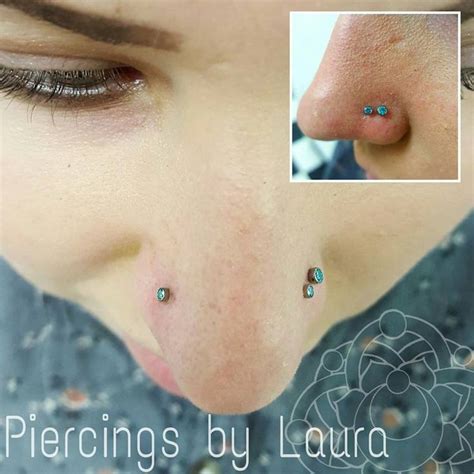 Left Fresh Nostril And Healed Right Double Nostrils With Mint Green