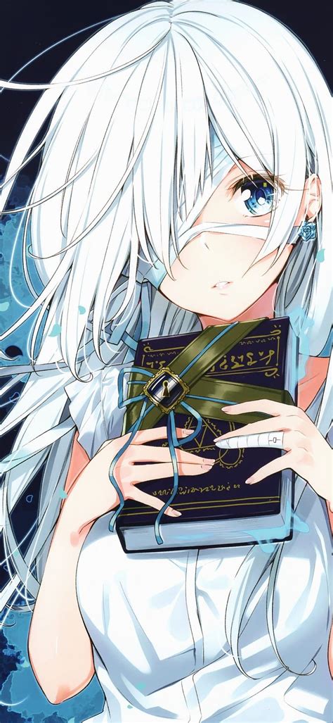 1080p Free Download 1080x2340 Anime Girl Bandage White Hair Blue