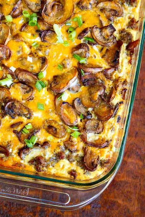 Hash Brown Casserole With Eggs Sausage And Mushrooms The Wicked Noodle