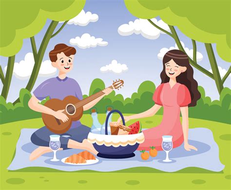 Couple Enjoying Picnic Togeher Freevectors