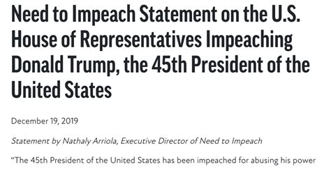 Need To Impeach Statement On The U S House Of Representatives Impeaching Donald Trump The 45th