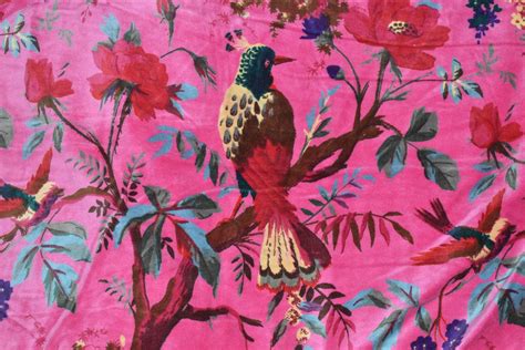 Pink Bird Printed Velvet Fabric Velvet Fabric By Yard Cotton Etsy